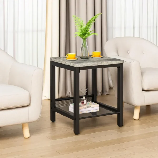 Lamerge 3 Pieces Living Room Table Set, Industrial Coffee Table with 2 Square End Side Tables, Coffee Table Set with Metal Frame - Image 4