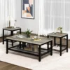 Lamerge 3 Pieces Living Room Table Set, Industrial Coffee Table with 2 Square End Side Tables, Coffee Table Set with Metal Frame