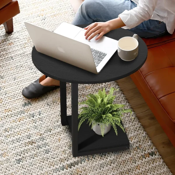 Small Side Table End Table, C-Shaped Wood Coffee Table TV Tray for Eating Couch Tables for Small Space, Living Room - Image 4