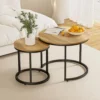 Nesting Coffee Table Set of 2,23.6" Round Coffee Tables Wood with Adjustable Non-Slip Feet,Industrial End Table Side Tables