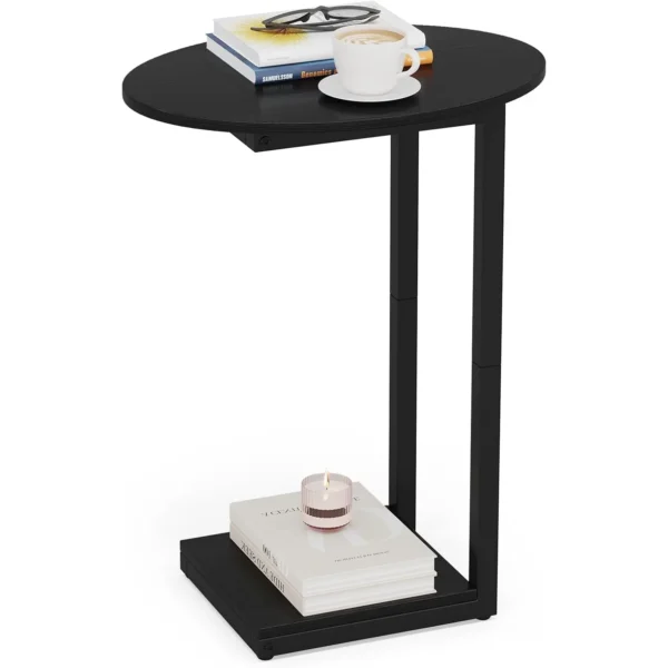 Small Side Table End Table, C-Shaped Wood Coffee Table TV Tray for Eating Couch Tables for Small Space, Living Room - Image 2