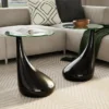 2 piece set Round Coffee table with glass top - Modern and small, black coffee table (diameter 16.5 inches)