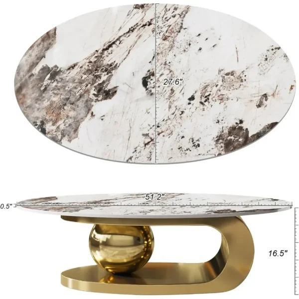 Modern Oval Stone Coffee Table with Abstract Gold Metal Base - Perfect Centerpiece for Stylish Living Rooms Coffee Tables - Image 2